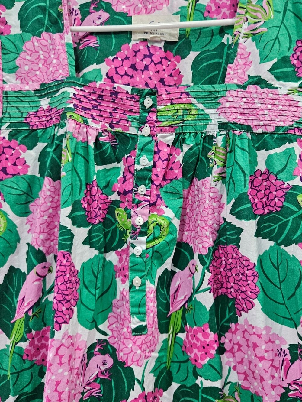 Printfresh Secret Garden Pintuck Nightgown Pink Hydrangea Green Leaves Sz S NWOT - Picture 3 of 14